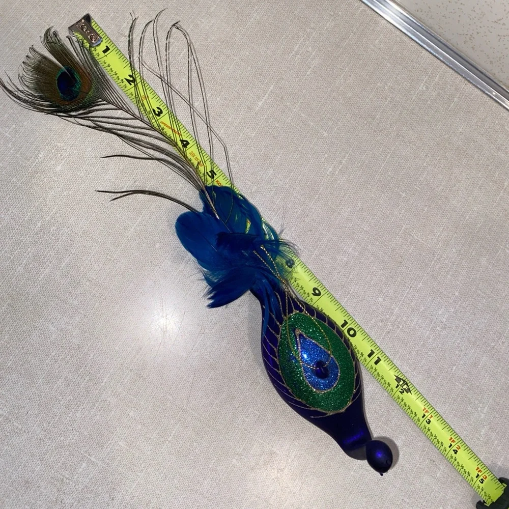 Vintage Peacock Glass Christmas Ornament With‎ Feathers